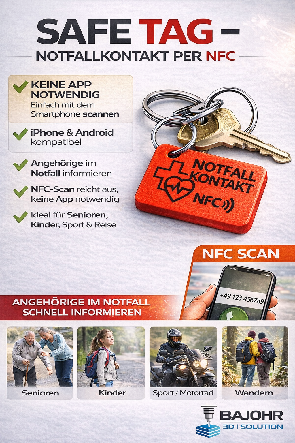 SafeTag NFC – Notfallkontakt Schlüsselanhänger (iPhone & Android)