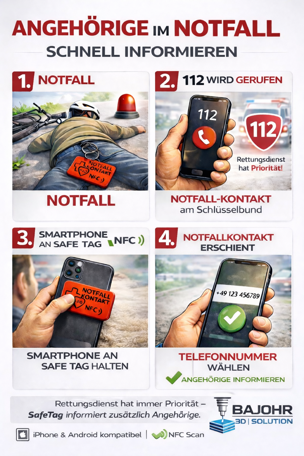 SafeTag NFC – Notfallkontakt Schlüsselanhänger (iPhone & Android)